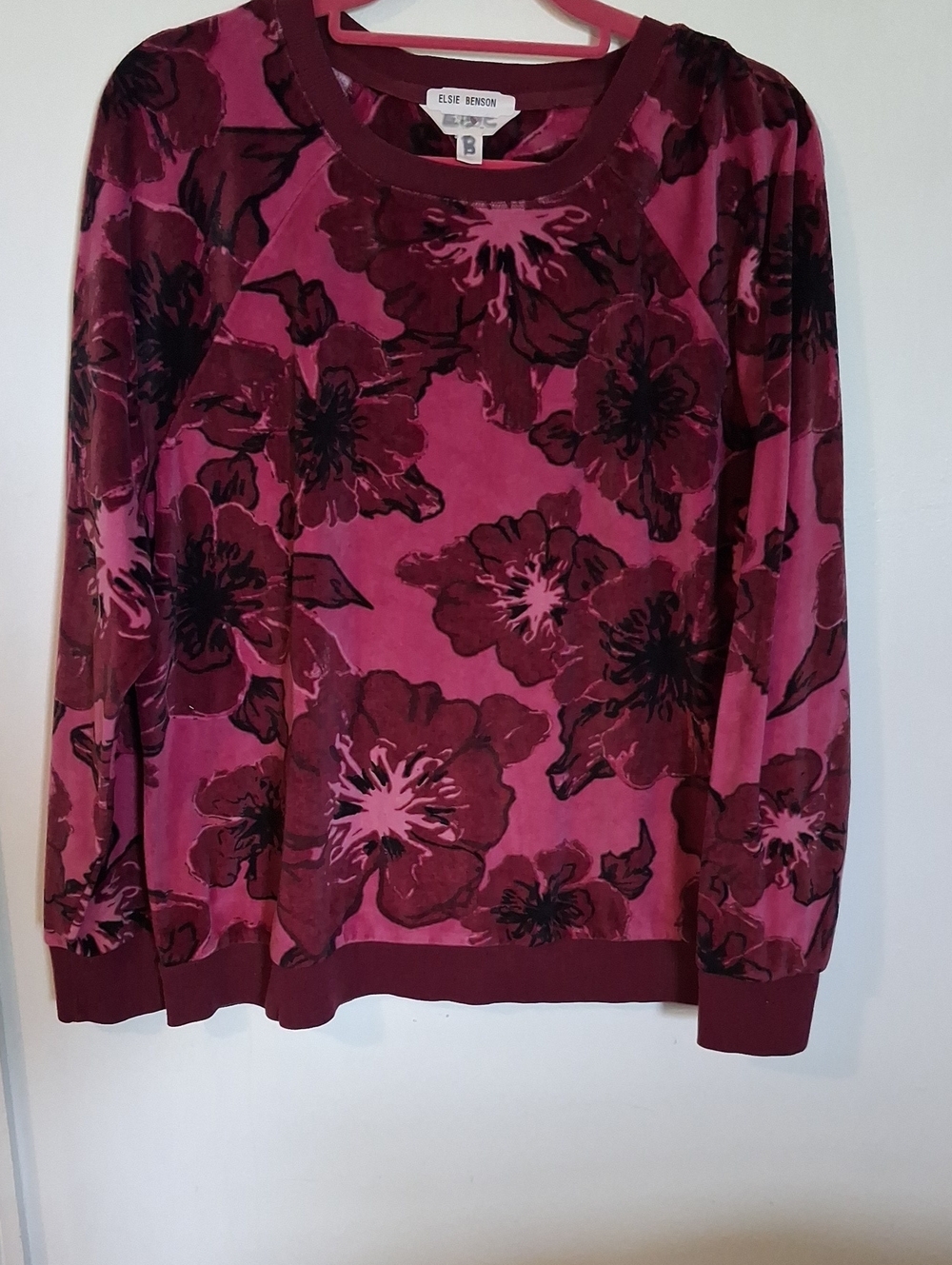 Pink Floral Velvet Crewneck Sweater